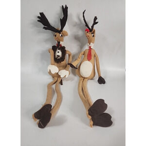 Vintage 2 Toss Toys Handmade By Ellner Felt Mr. Mrs Reindeer 16"